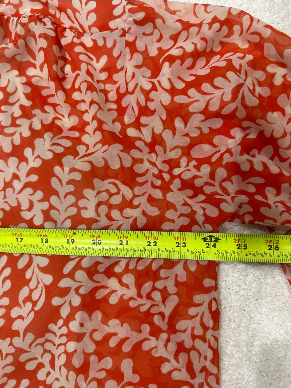 Diane Von Furstenberg Bristol Orange Leaf Print Sheer Balloon Sleeve Top Size S - Picture 12 of 13